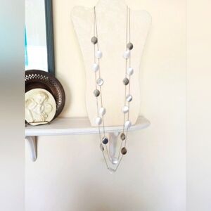 NY Necklace Silver & Gun Metal Color Flat Beads 2 Strand Station 38"